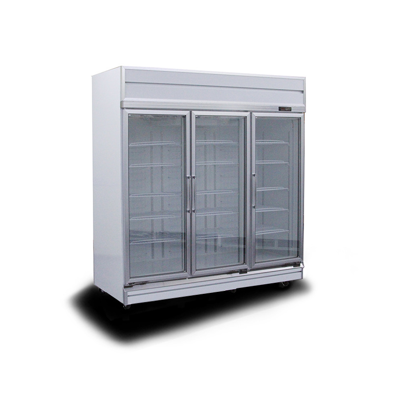 Трехдверный холодильник из нержавеющей стали со стеклянной дверцей
